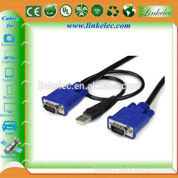 2-in-1 USB KVM cables KVM VGA 15 Pin Male to Male Cable for keyword and mouse